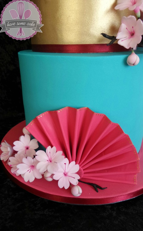 Geisha and Cherry Blossoms  Chinese Theme Birthday Cake