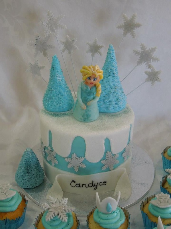 Frozen Birthday Cake & Cupcakes with Elsa as a topper